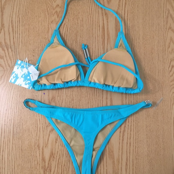 New 2pc Sexy Vintage Playboy Thong Bikini Swimsuit Diamonds Size Large & XL - Picture 5 of 13